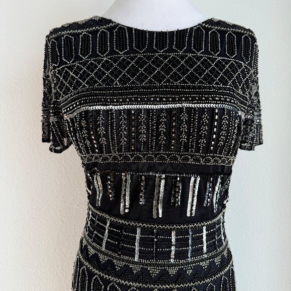 VINTAGE BLACK AND SILVER BEADED MINI DRESS‎ - Picture 3 of 5